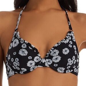 RAISINS Large ( Junior) Black White Floral Splash Las Flores Swim Bikini Top